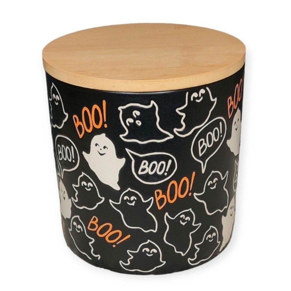 Inhomestylz‎ Matte Black Ceramic Halloween Ghost Cellar Jar BOO